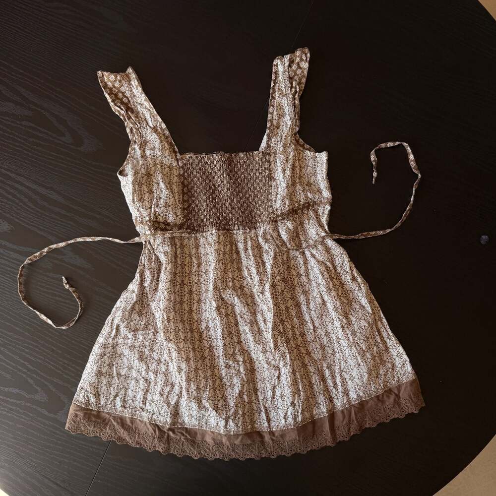 F.A.N.G. Brown Floral Smocked Babydoll Top Y2K Boho Cottagecore XL